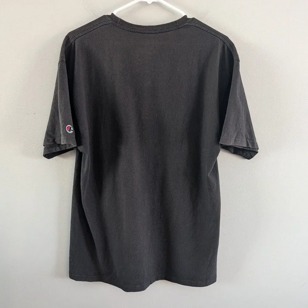Men's Black Champion 1919 Split Script Logo T-shirt Gothic Font Size Large - Picture 4 of 4